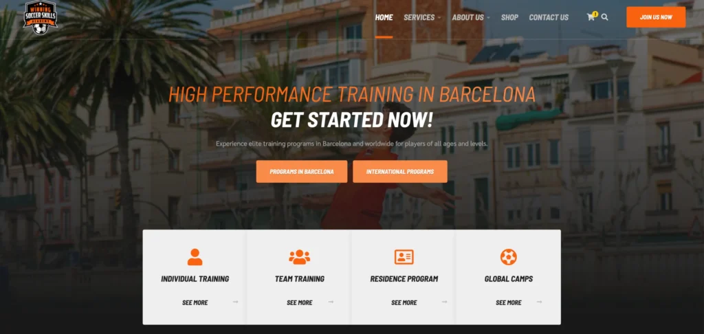 Schermafbeelding website Winning Soccer Skills